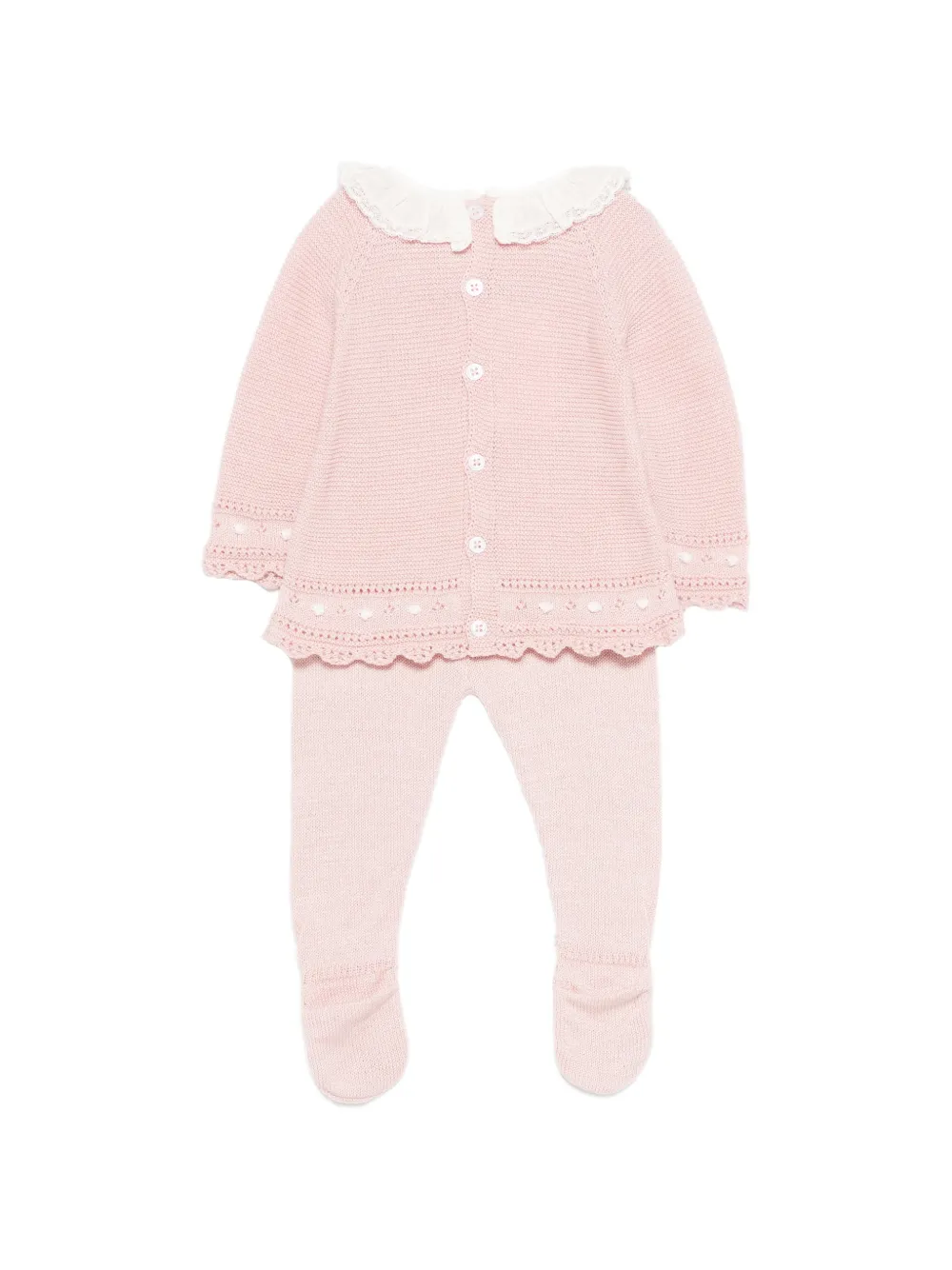  Paz Rodriguez Lace-collar Knitted Trousers Set - Pink 