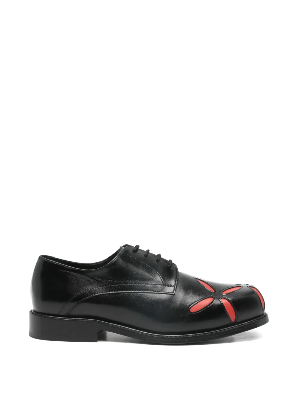 Stefan Cooke slashed square-toe leather derby shoes Zwart