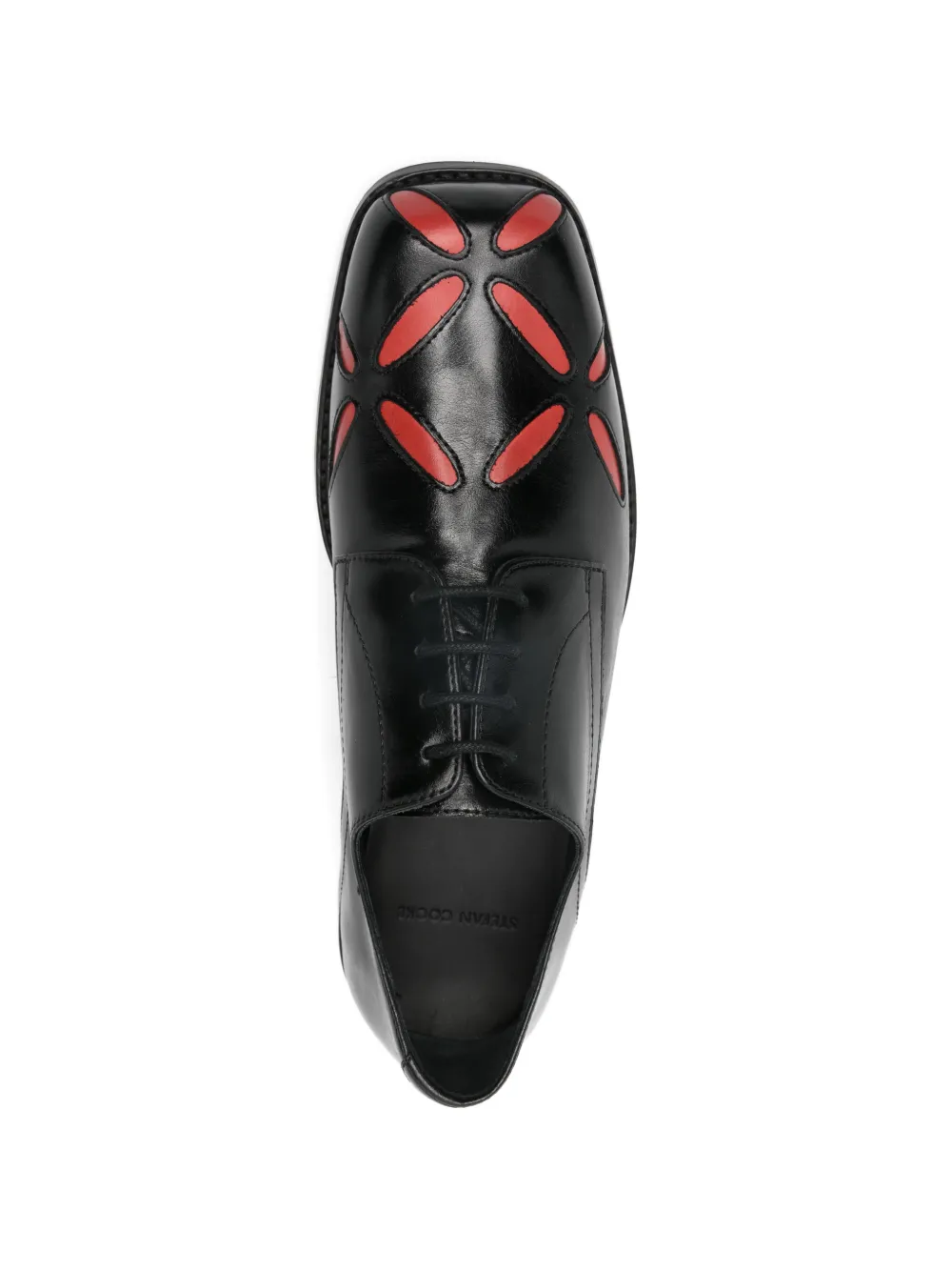 Stefan Cooke slashed square-toe leather derby shoes Zwart