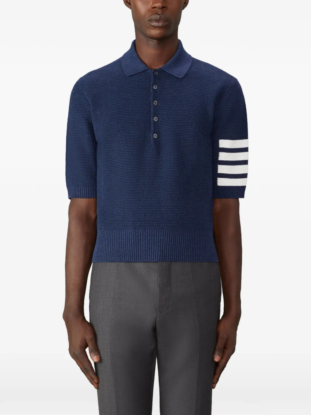 Thom Browne striped knitted polo shirt - Blu