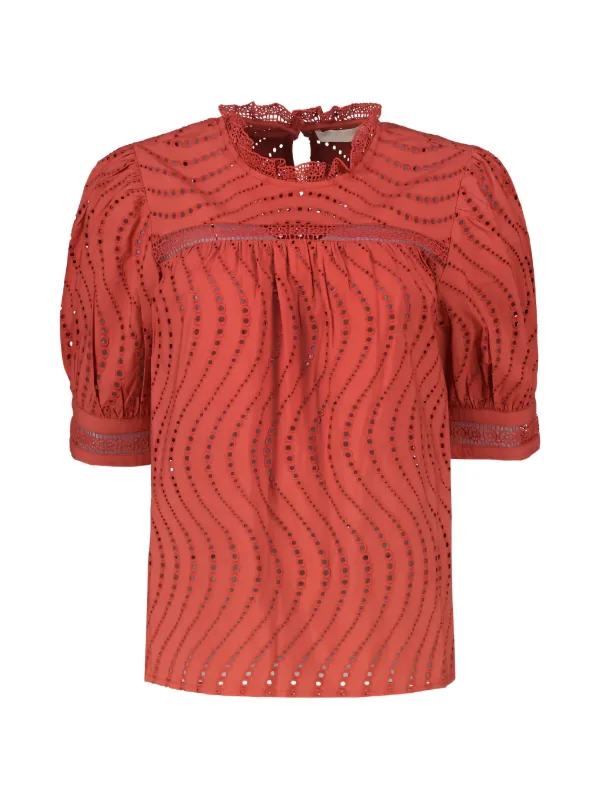 Ulla Johnson Virginia Ruffled Blouse in Red