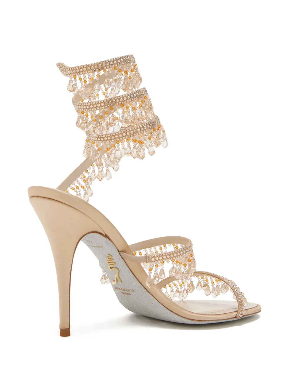 René Caovilla 100 mm Chandelier sandalen met kristallen Beige