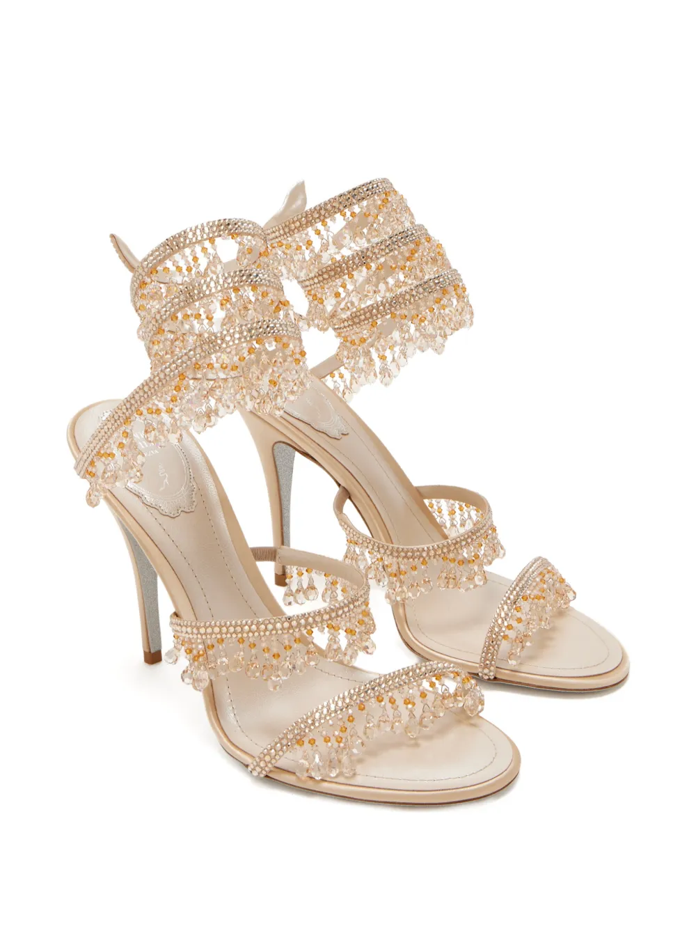René Caovilla 100 mm Chandelier sandalen met kristallen Beige