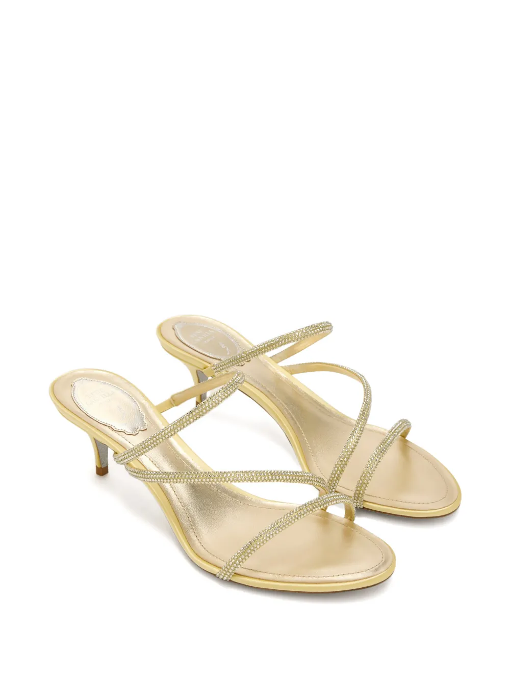 René Caovilla Cleo embellished-strap kitten-heel sandals Goud