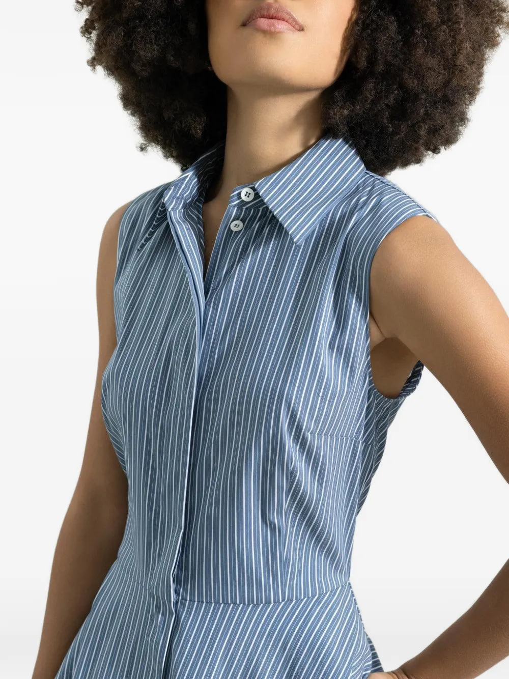 Michael Kors Collection Gestreepte jurk met kraag Blauw