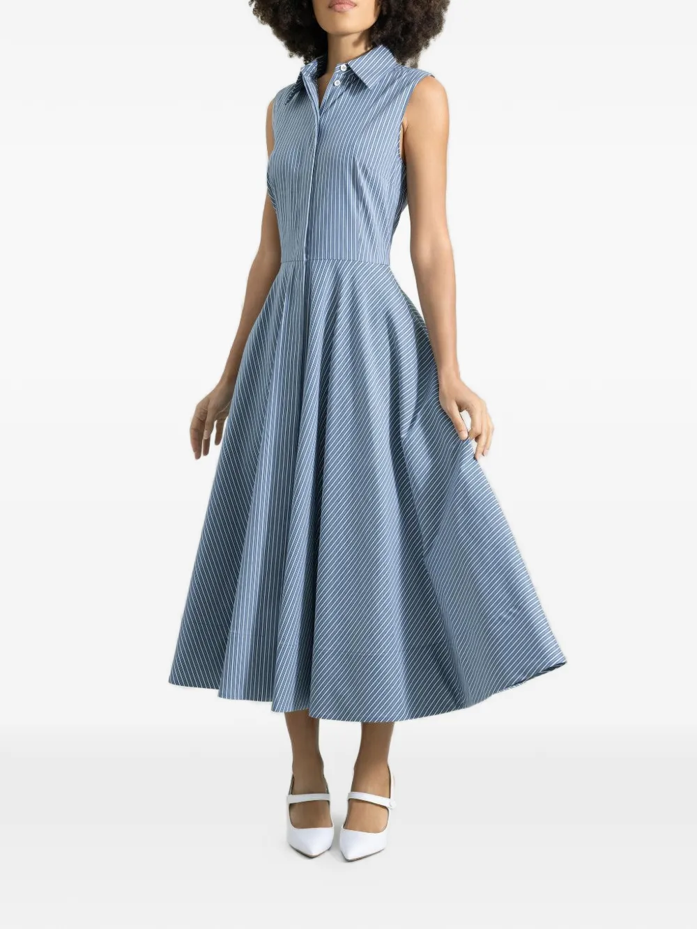 Michael Kors Collection Gestreepte jurk met kraag Blauw