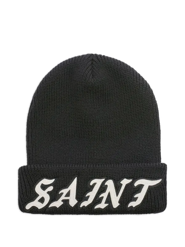【SAINT Mxxxxxx セントマイケル ロゴ ビーニー ブラック】 SAINT MXXXXXX ロゴアップリケ ビーニー | ブラック | FARFETCH JP