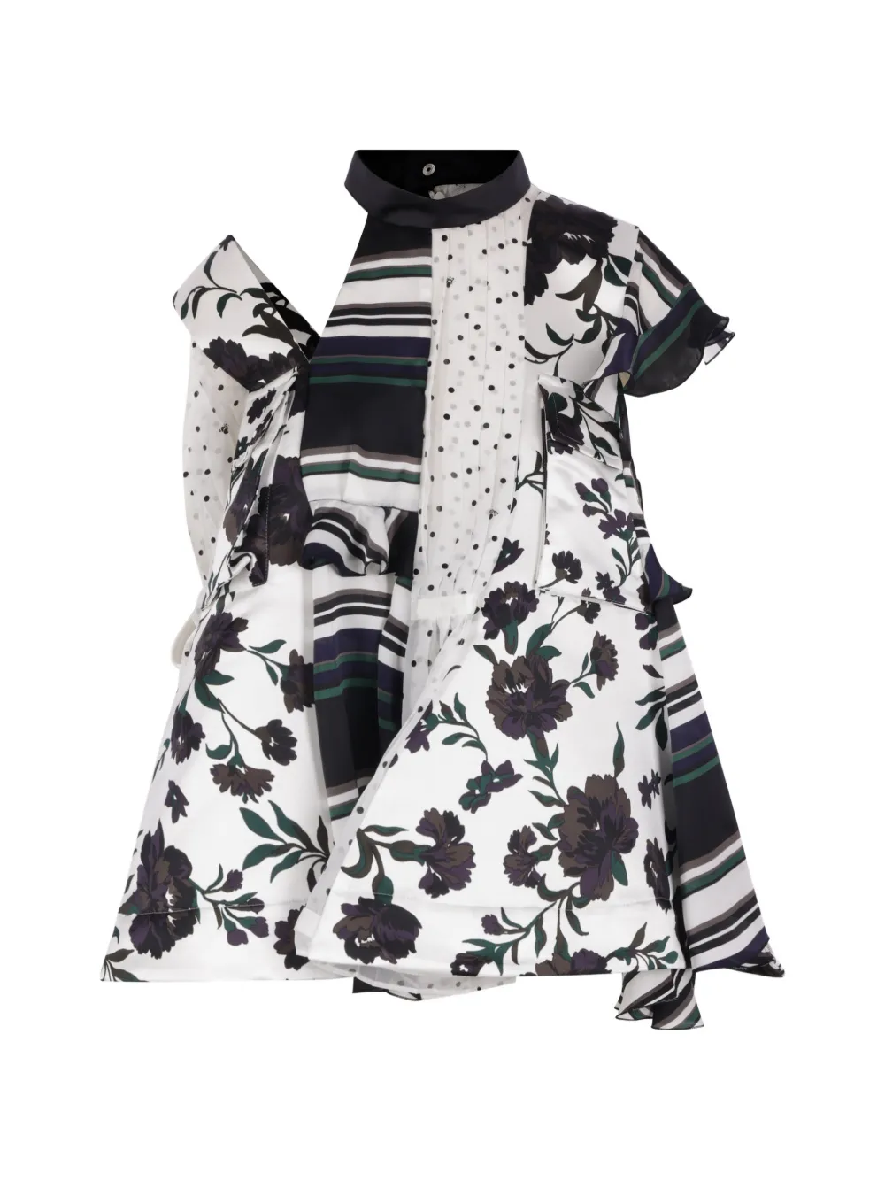 sacai floral-print patchwork blouse - Schwarz