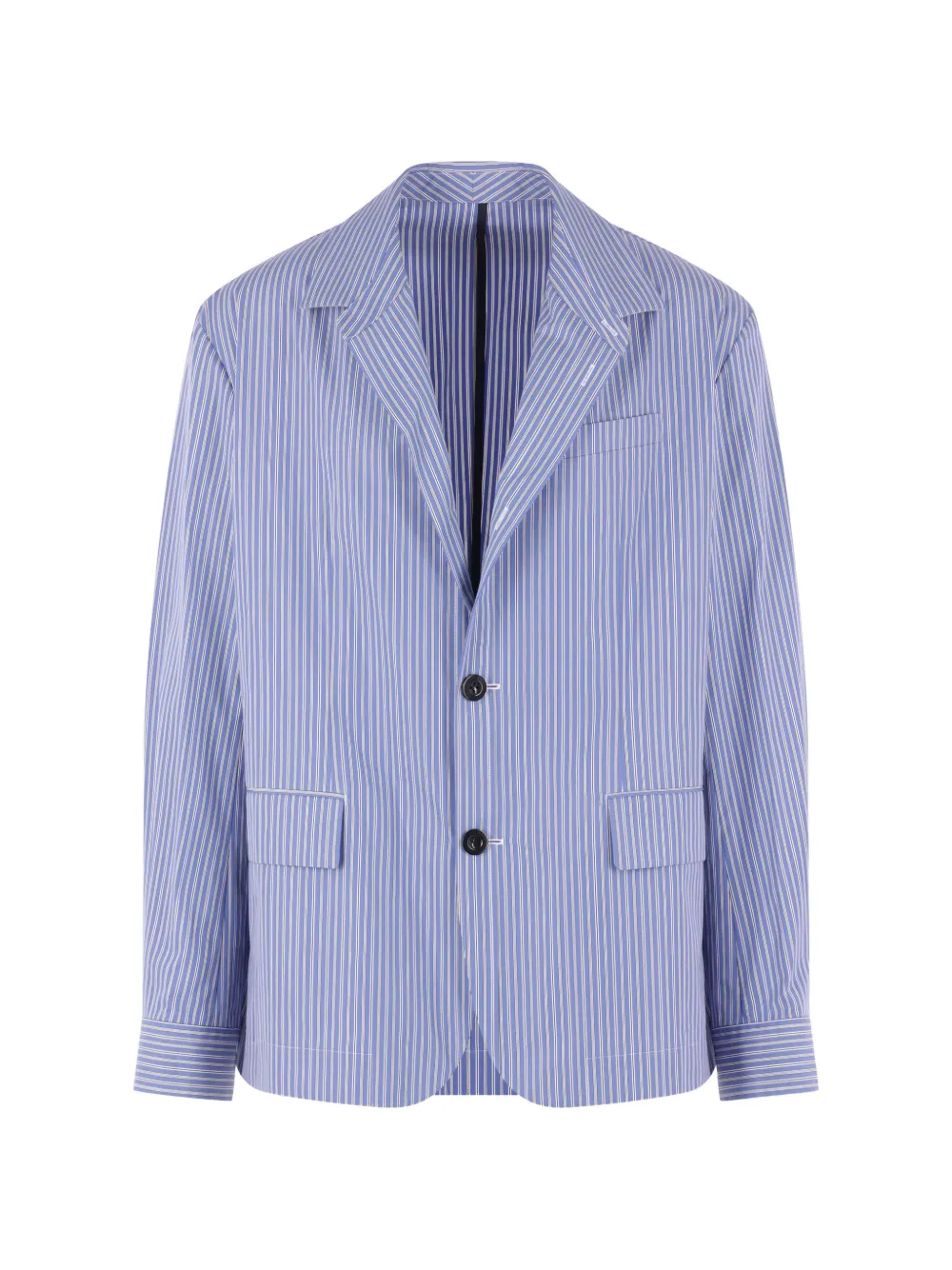 Sacai Single-breasted Striped Poplin Jacket In Blue