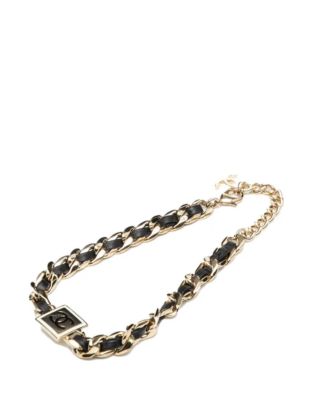 CHANEL Pre-Owned 2021 Lambskin and Gold Plated Enamel CC Square Choker Necklace costume necklace - Nero