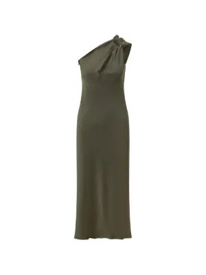 slim fit dress slacks Baltic Born Womens Tatiana Velvet One Shoulder Maxi Dress | Olive