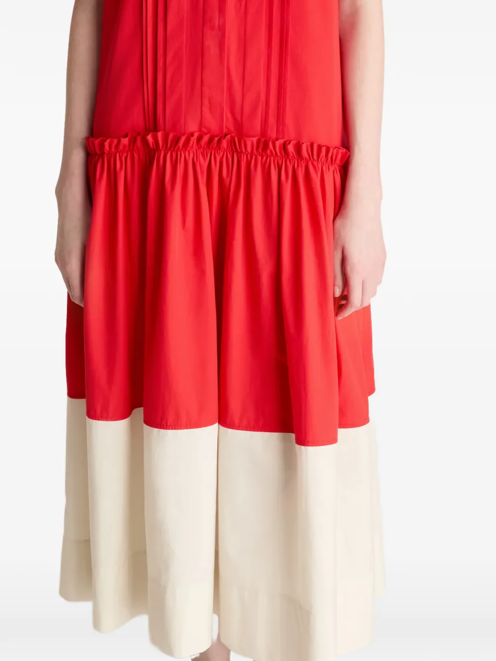  Lee Mathews Charlotte Pintuck Spliced Midi Dress - Red 