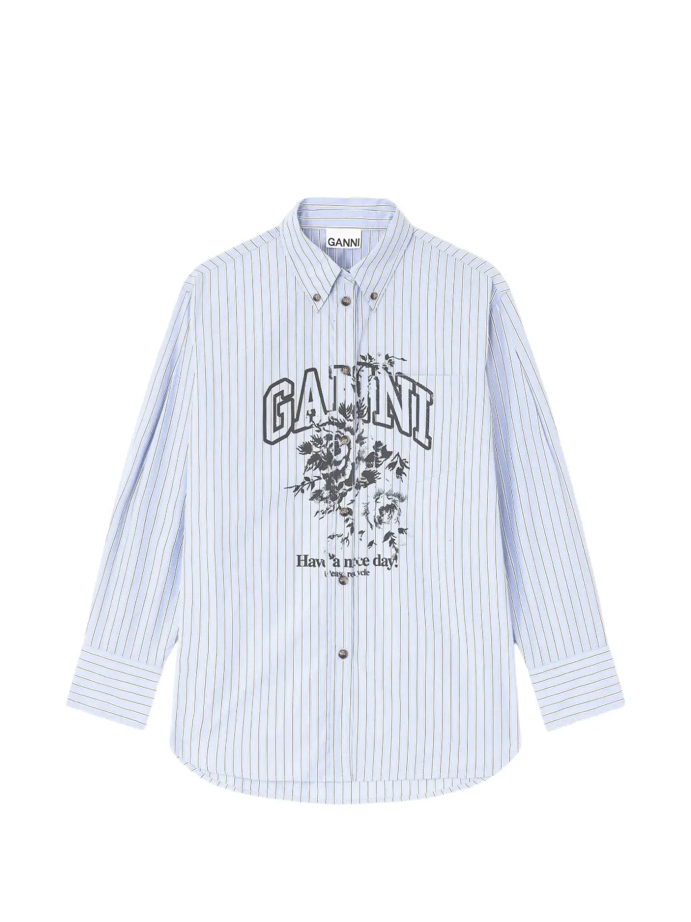 GANNI striped printed logo shirt - Blue