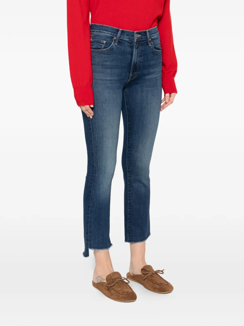  Mother The Insider Crop Step Fray Frayed-hem Jeans - Blue 
