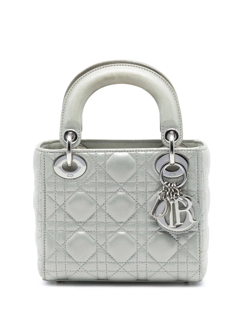 Christian Dior Pre-Owned 2015 Mini Iridescent Lambskin Cannage Lady Dior satchel - Argento
