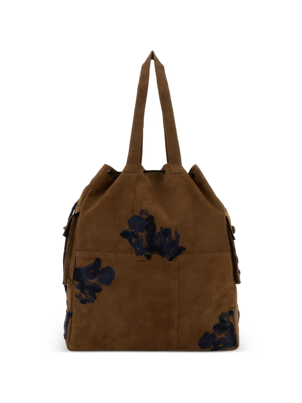 Baziszt floral-embroidery suede tote bag - Marrone