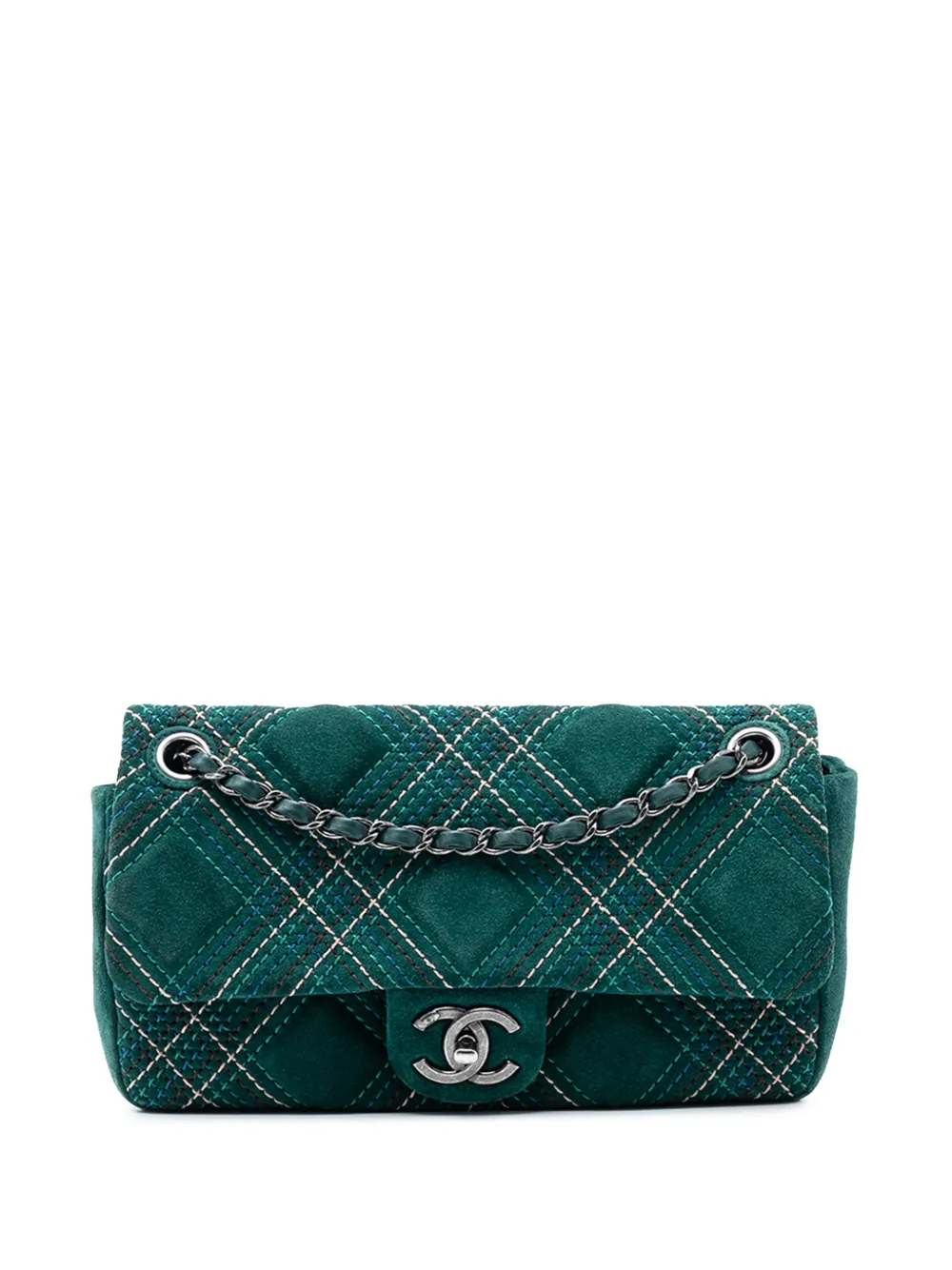 CHANEL Pre-Owned 2013-2014 Paris Edinburgh Medium Stitched Suede Saltire Single Flap shoulder bag - Verde