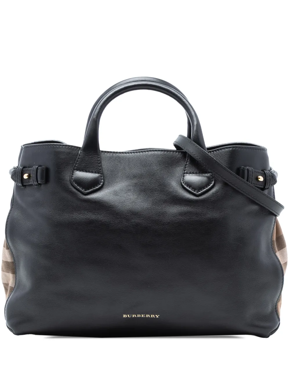 Burberry Pre-Owned 2000-2010 Medium Leather and House Check Banner satchel - Nero