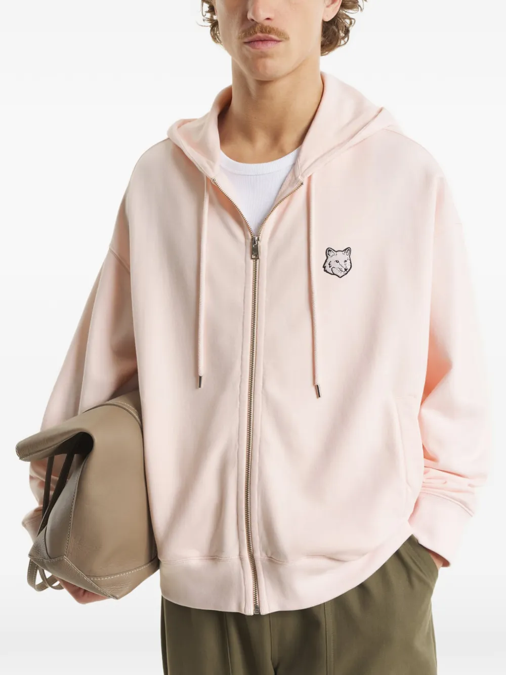 Maison Kitsuné Hoodie met vossenpatroon en rits Roze