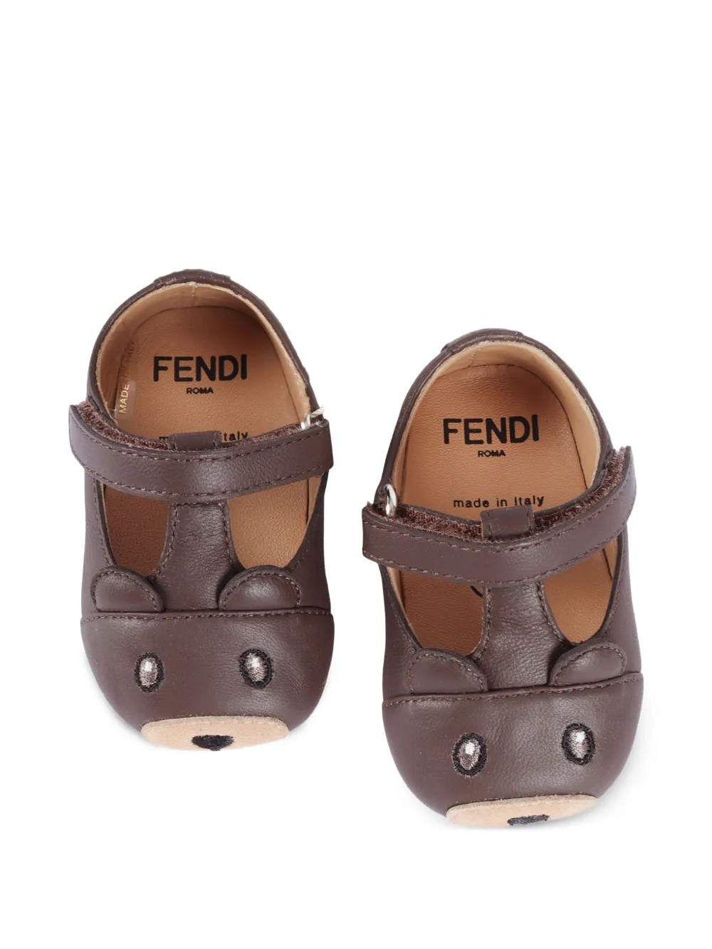 Fendi Kids Sandalen met klittenband en beerprint Bruin