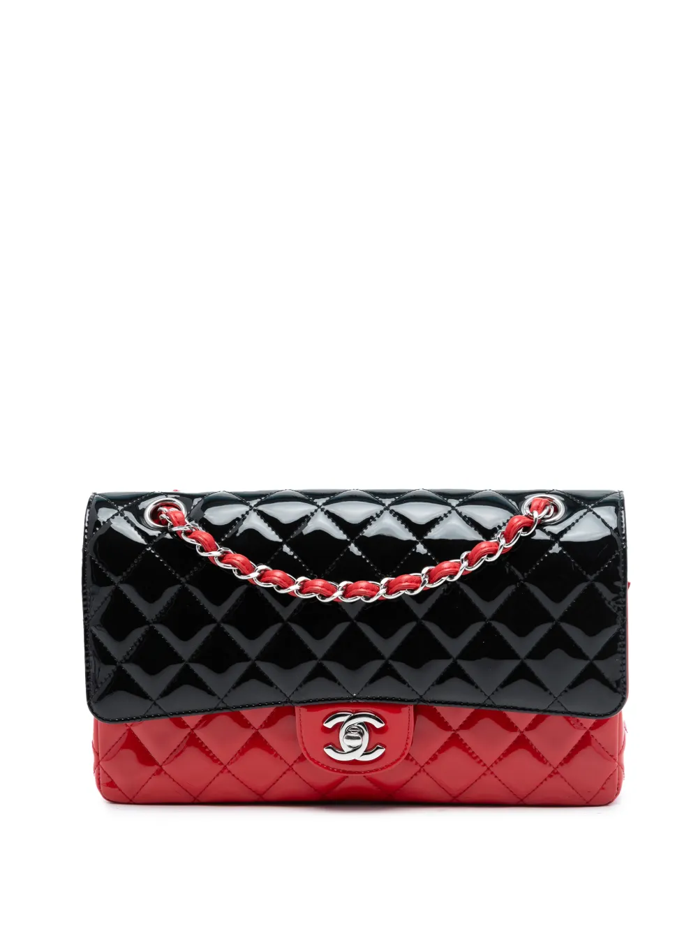 CHANEL Pre-Owned 2019 Medium Classic Bicolor Patent Double Flap shoulder bag - Nero