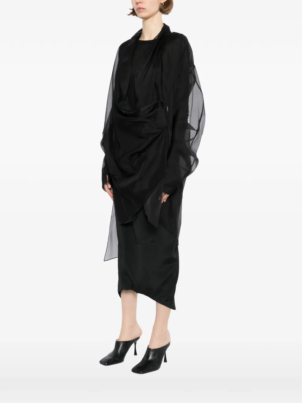  Gaz De Lin Blusa Drapeada - Negro 