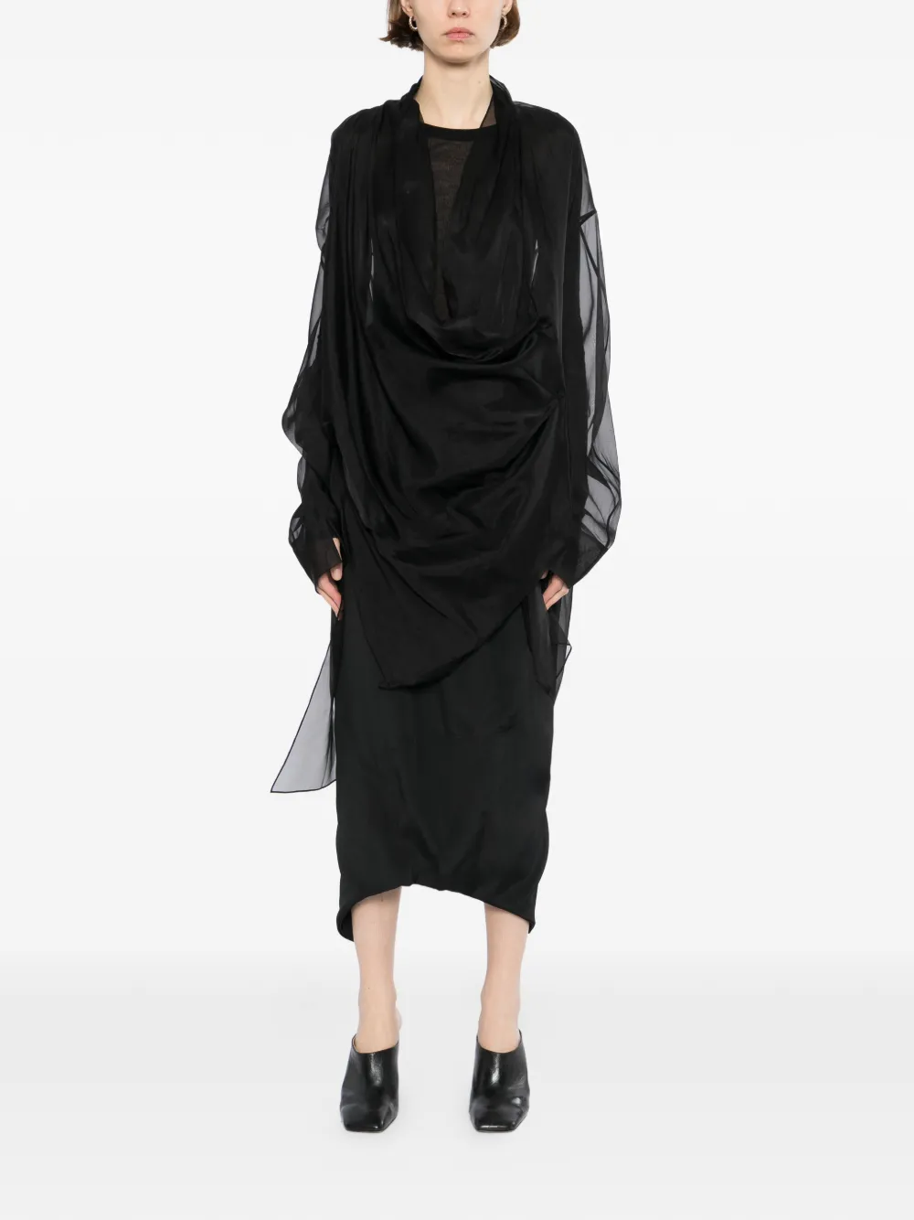  Gaz De Lin Blusa Drapeada - Negro 