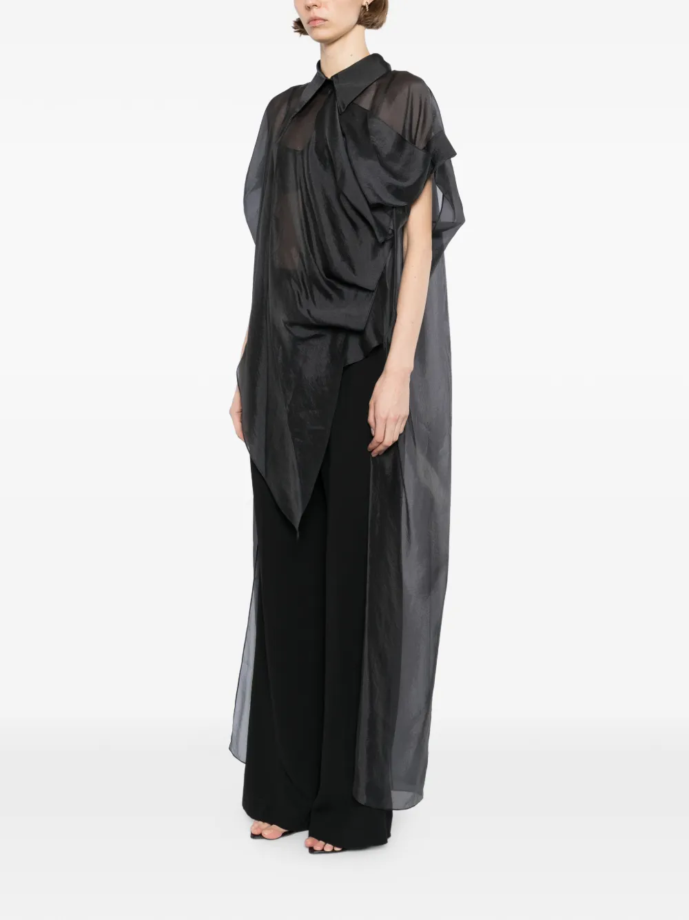  Gaz De Lin Vestido Largo Drapeado - Gris 