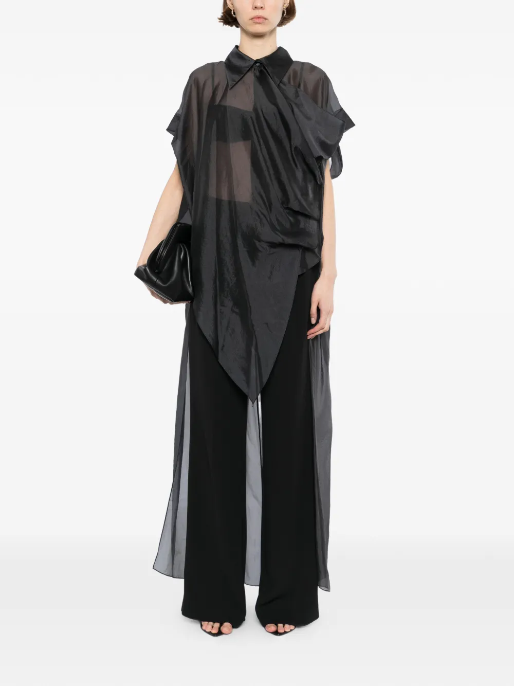  Gaz De Lin Vestido Largo Drapeado - Gris 