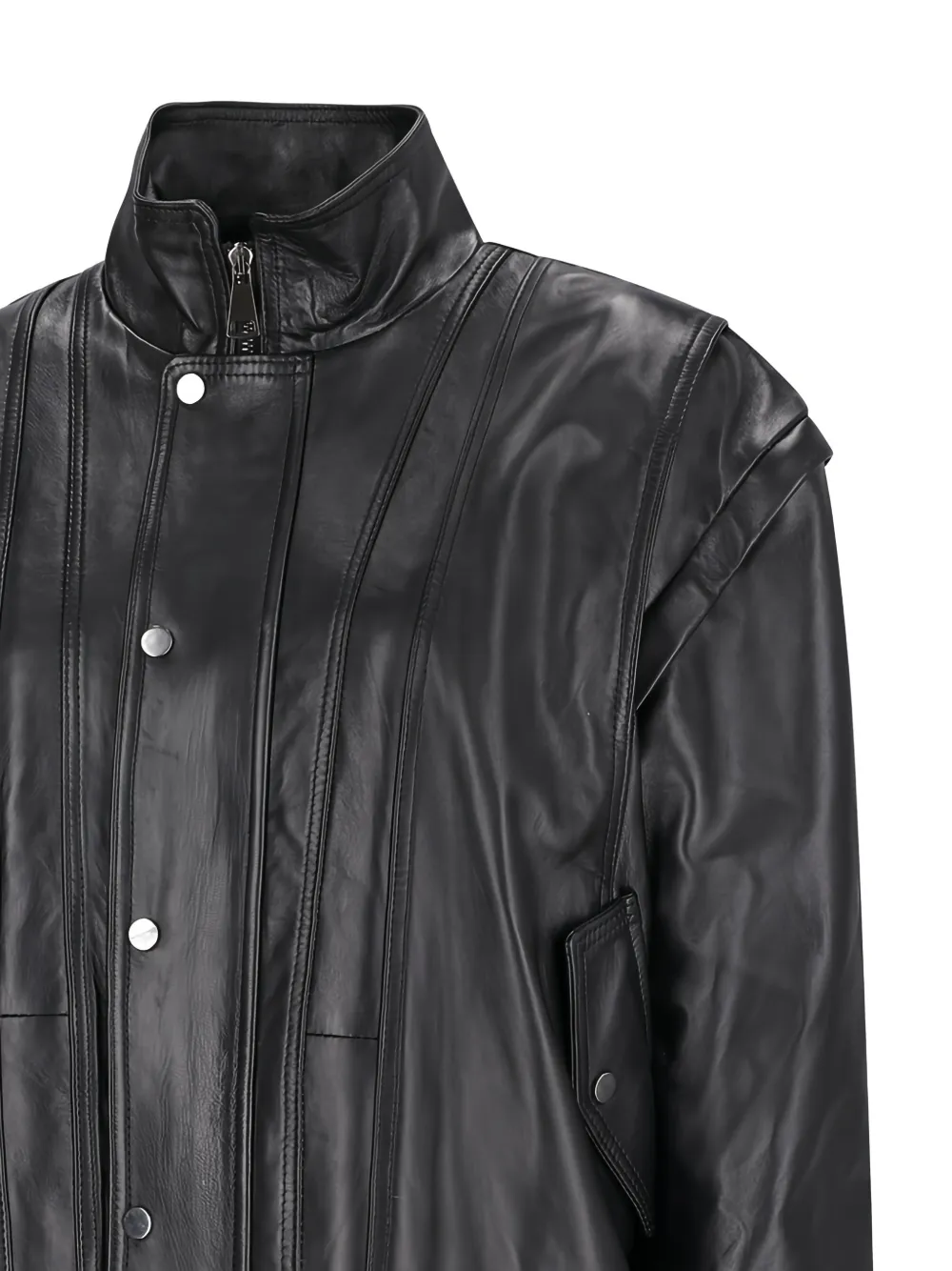  Alessandra Rich Removable-sleeve Leather Bomber Jacket - Black 