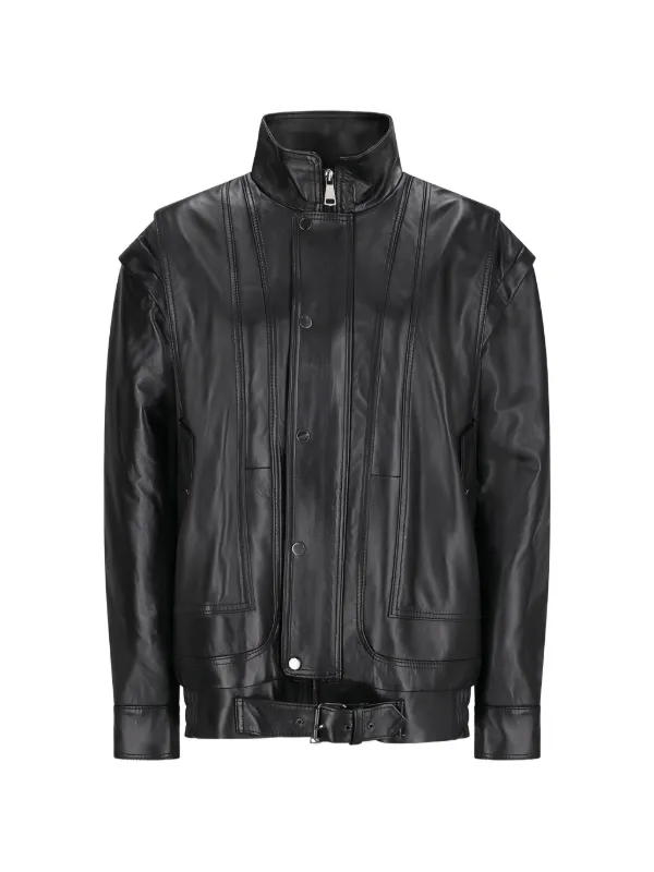 Alessandra Rich Removable-sleeve Leather Bomber Jacket in Black