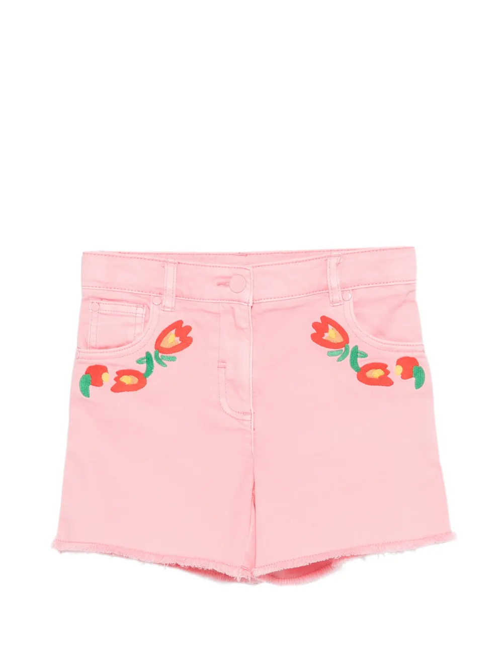 Stella McCartney Kids floral-embroidered frayed-hem shorts - Rosa