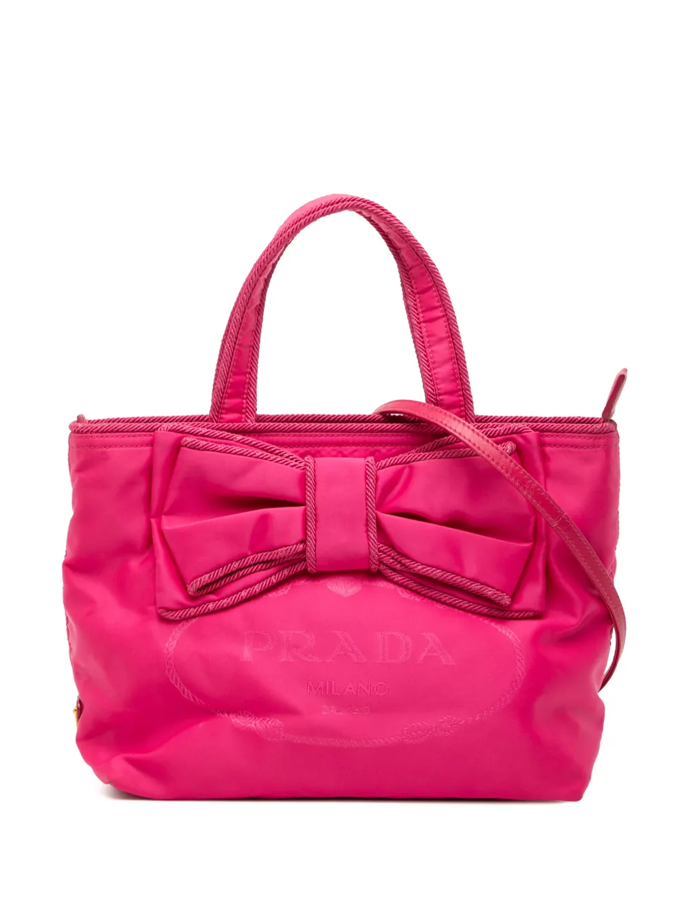 Prada Pre-Owned 2013-2025 Tessuto Canapa Logo Bow satchel - Rosa
