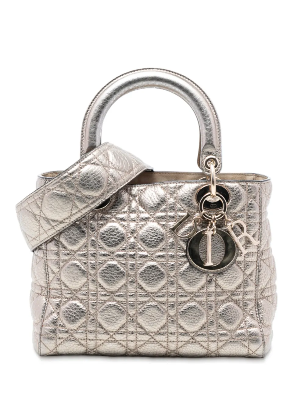 Christian Dior Pre-Owned 2017 Medium Metallic Grained Calfskin Cannage Supple Lady Dior satchel - Oro