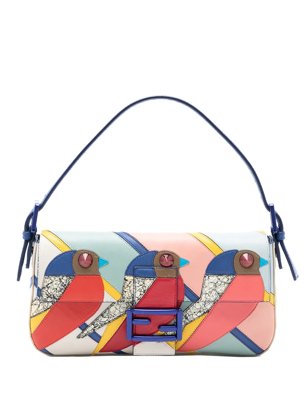 Fendi Pre-Owned 2010-2025 Patchwork Leather QuTweet Bird Baguette shoulder bag - Blu