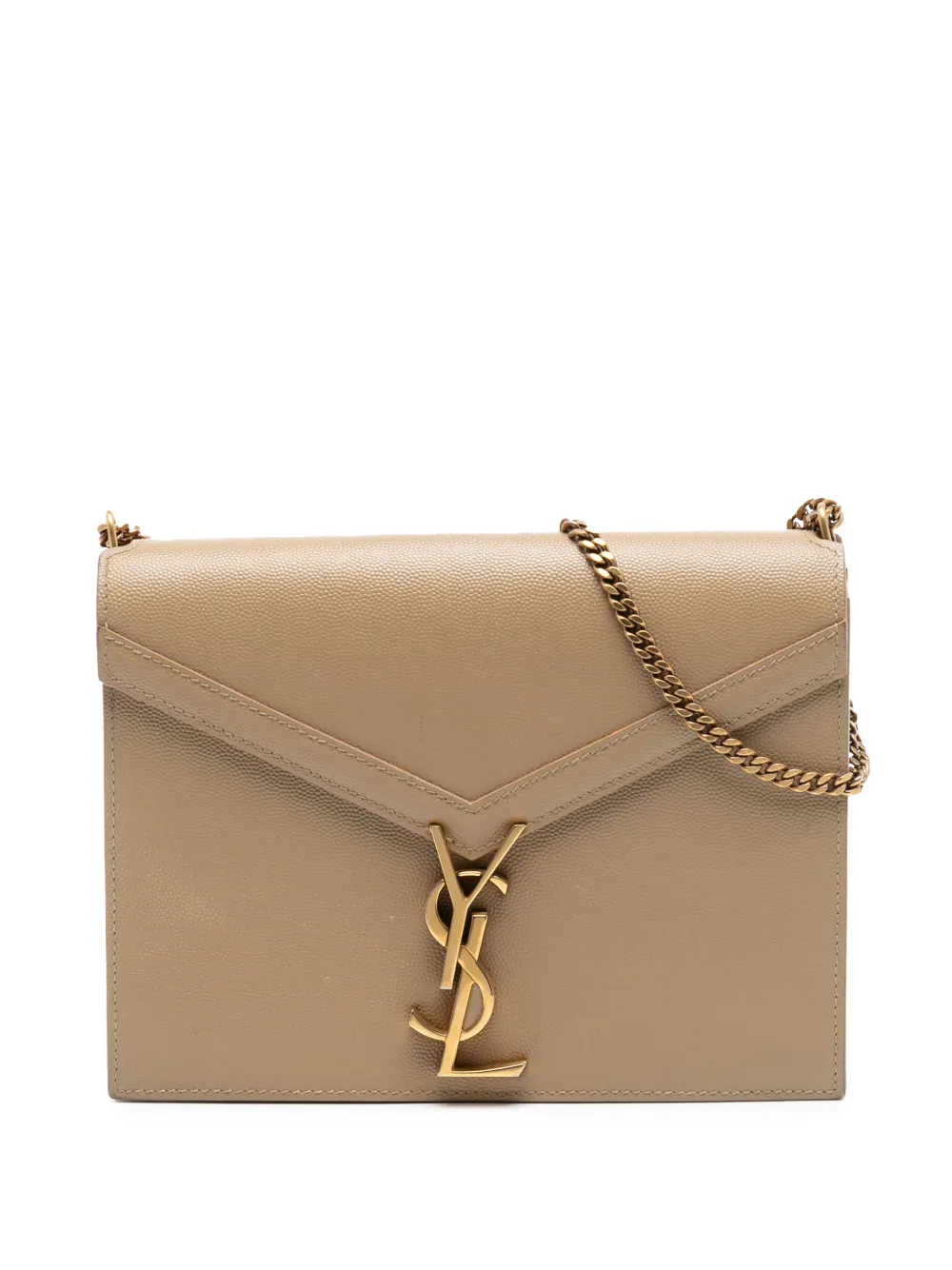 Saint Laurent Pre-Owned 2019 Grain De Poudre Monogram Cassandra Chain Wallet crossbody bag - Marrone