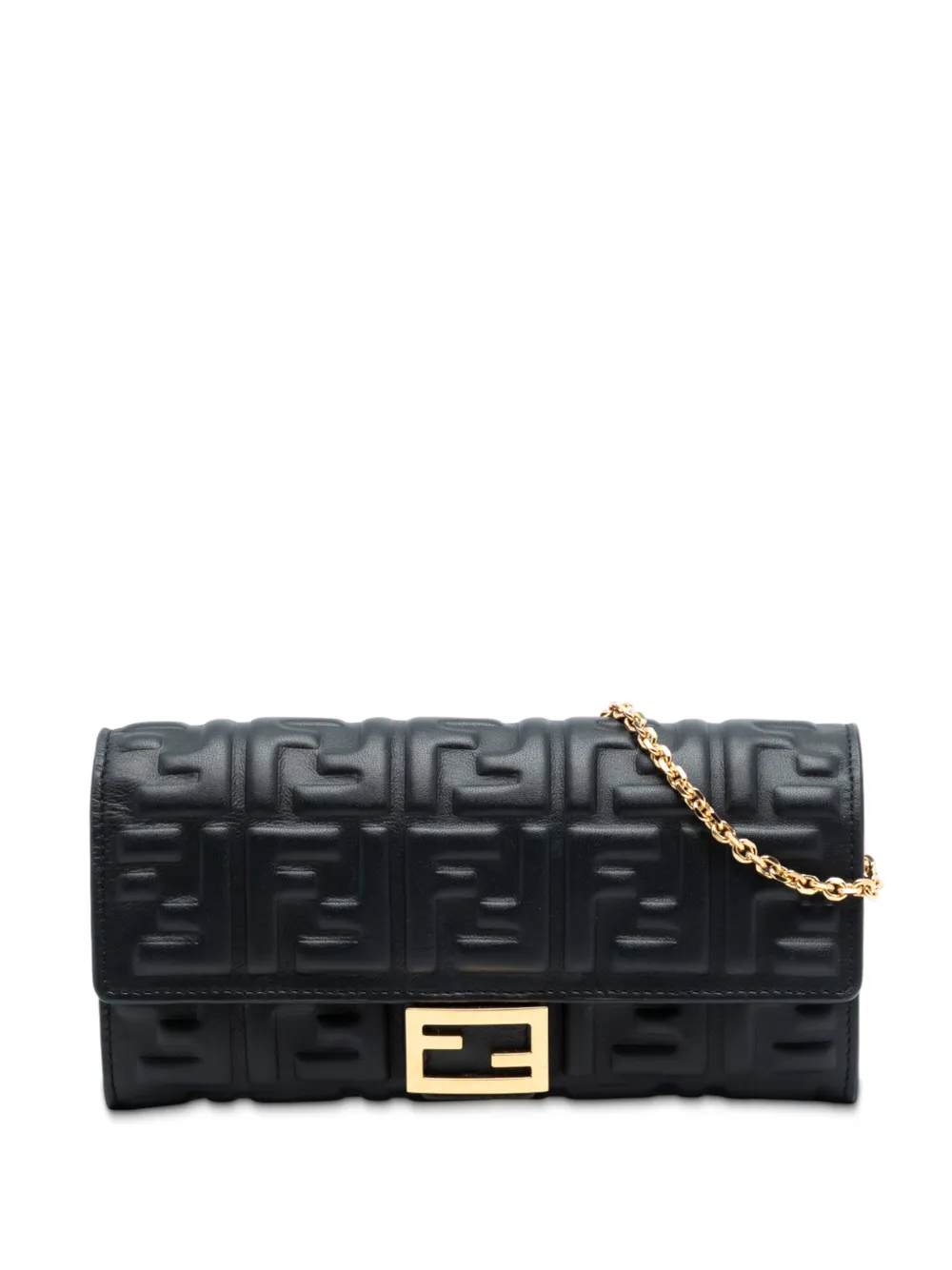 Fendi Pre-Owned 2010-2025 Zucca Embossed Nappa Baguette Continental Wallet With Chain crossbody bag - Nero