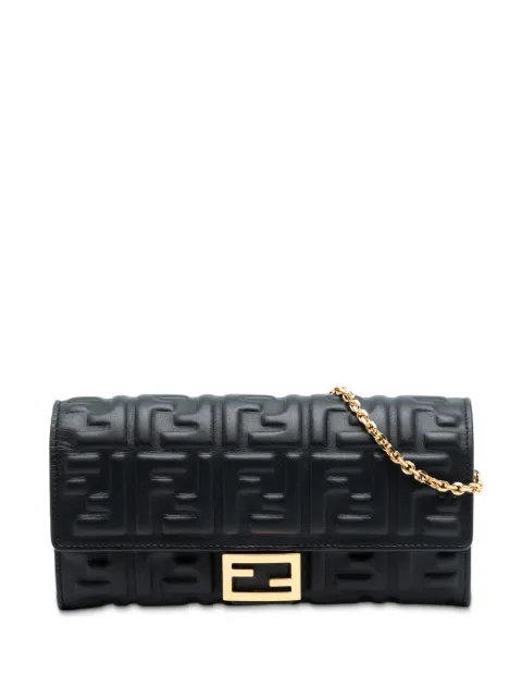 Fendi Pre-Owned 2010-2025 Zucca Embossed Nappa Baguette Continental Wallet With Chain crossbody bag