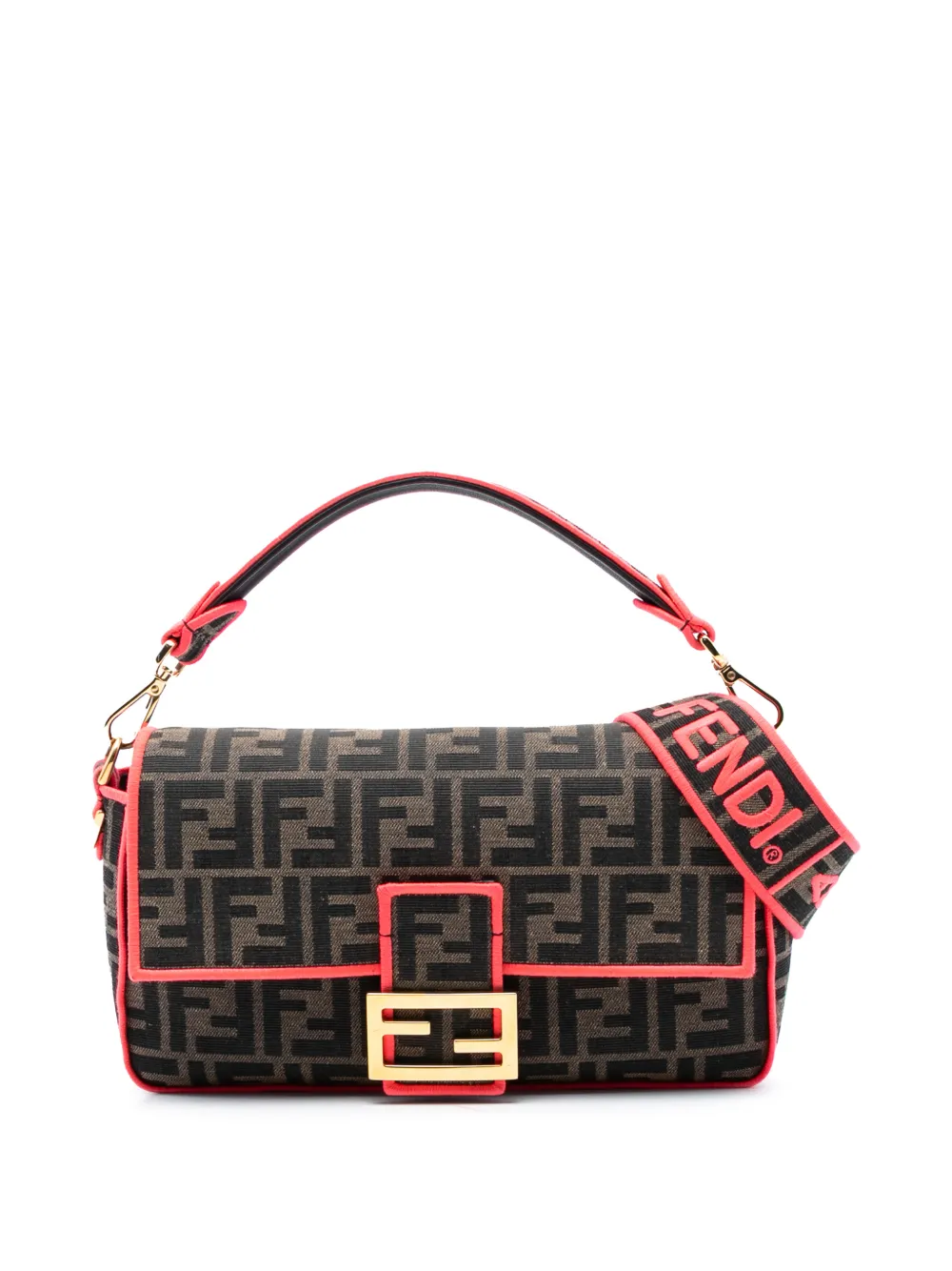Fendi Pre-Owned 2010-2025 Medium Zucca Canvas Fluo Trim Baguette satchel - Marrone