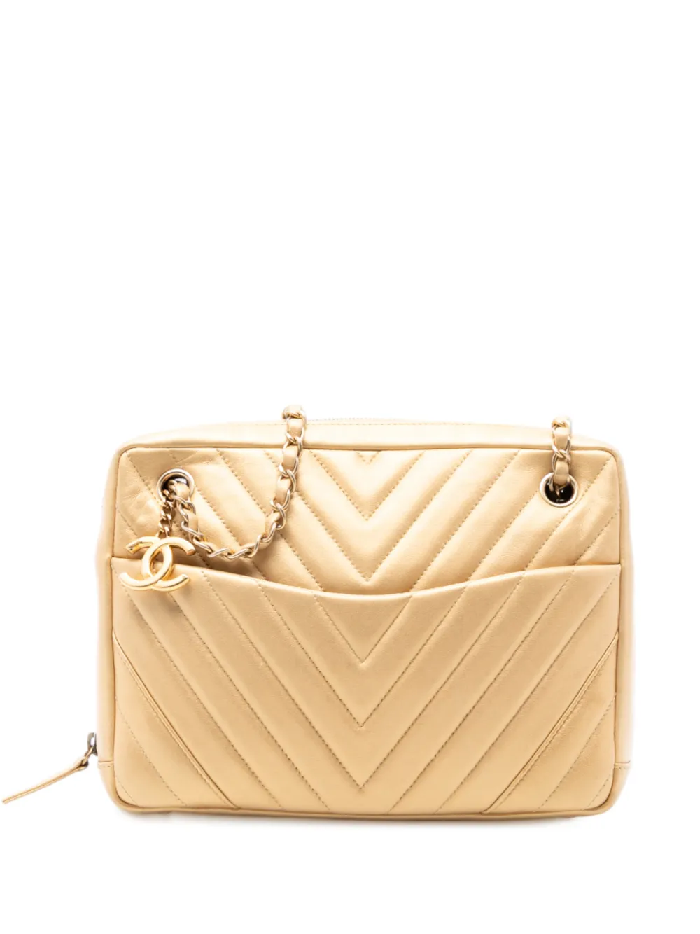 CHANEL Pre-Owned 2014-2015 CC Chevron Lambskin Camera shoulder bag - Oro