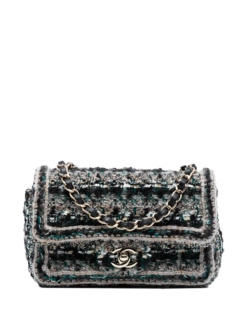 CHANEL Pre-Owned 2018-2019 Mini Rectangular Classic Tweed Braided Single Flap crossbody bag - Nero