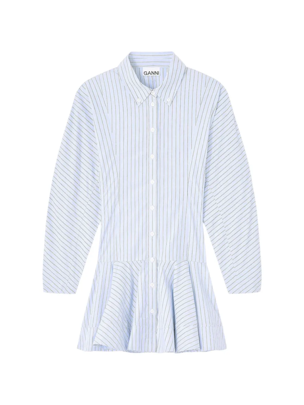 GANNI striped-pattern ruffled-detail shirt - Blue