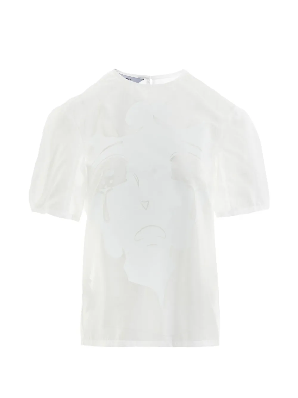 Pushbutton Graphic-print Puff-sleeve T-shirt In Weiss