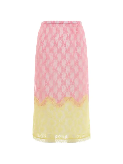 pushBUTTON lace-overlay colour-block midi skirt