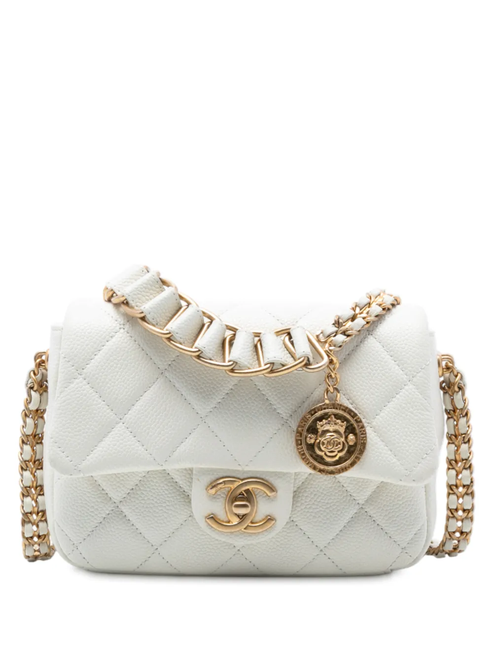 CHANEL Pre-Owned Borsa a tracolla Soul Flap mini in pelle Caviar trapuntata con catena 2021-2025 - Bianco