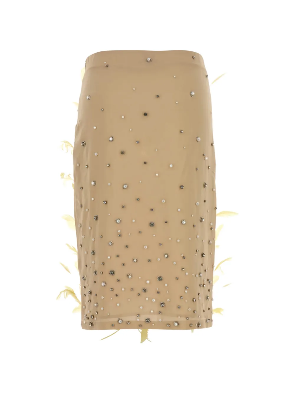 DES PHEMMES Rok verfraaid met veren Beige