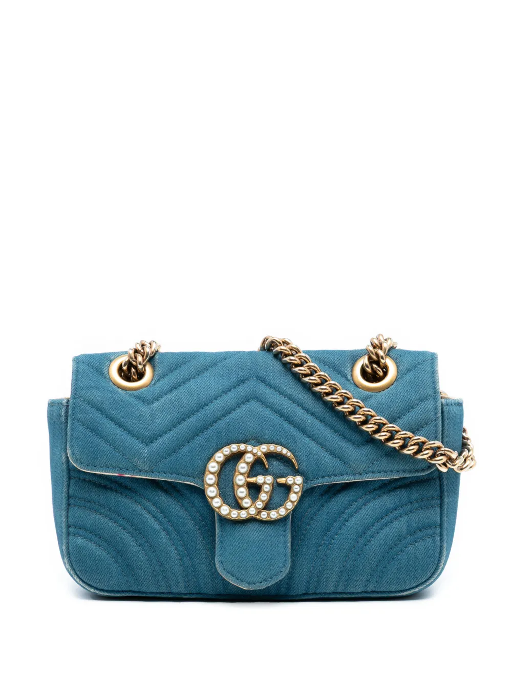 Gucci Pre-Owned 2016-2025 Small GG Marmont Matelasse Denim Pearly shoulder bag - Blu