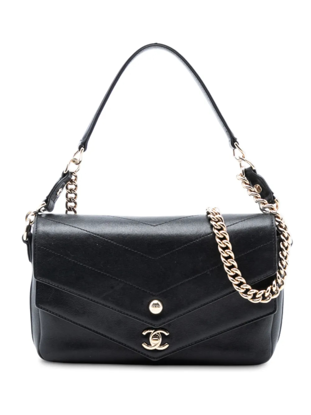 CHANEL Pre-Owned 2018-2019 Mini Quilted Sheepskin Double Chevron Flap satchel - Nero