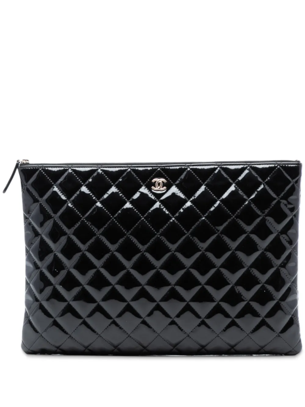 CHANEL Pre-Owned 2019 Large Quilted Patent O Case clutch bag - Nero