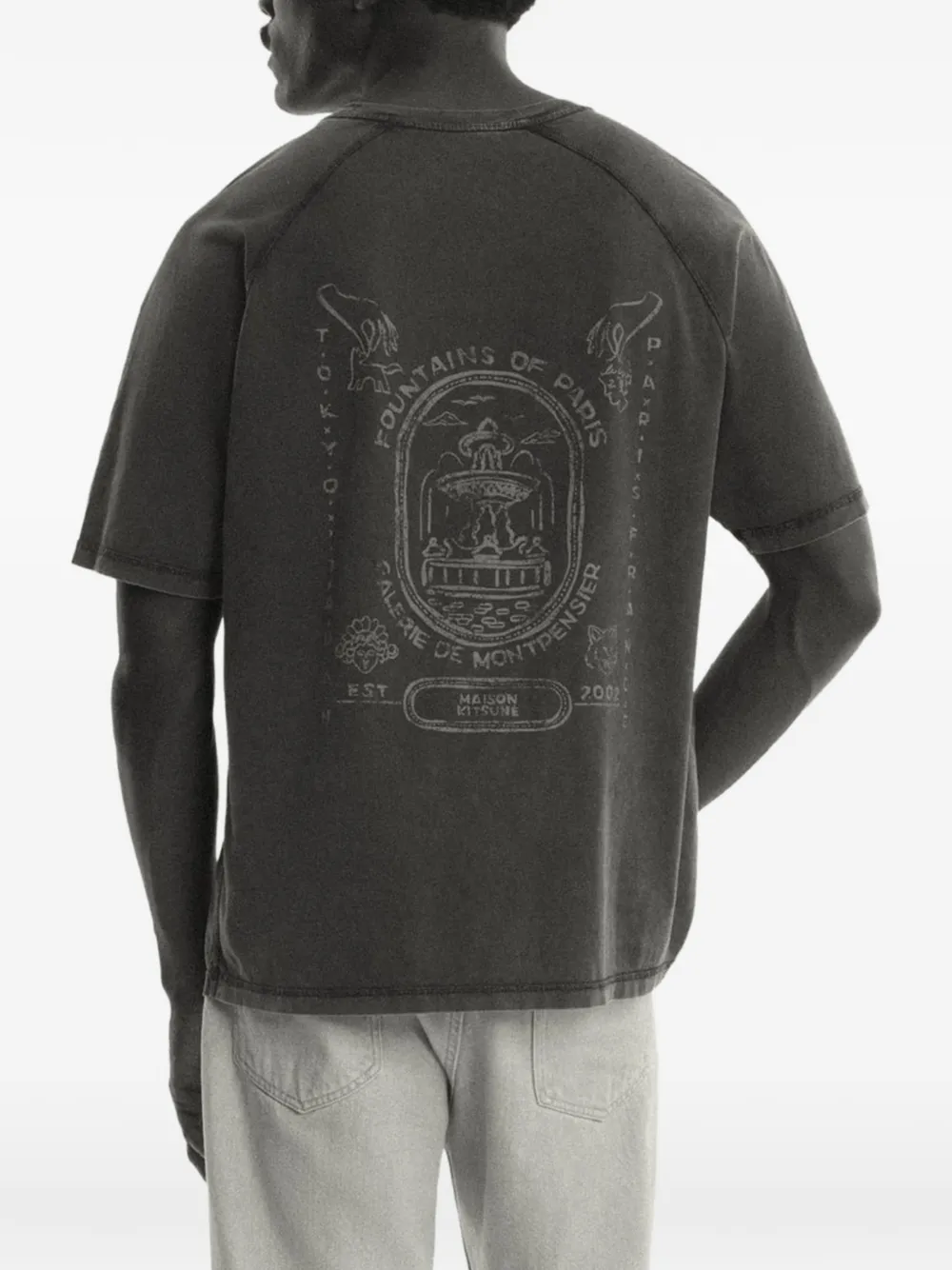 Maison Kitsuné Fountain T-shirt met print en vervaagd effect Grijs